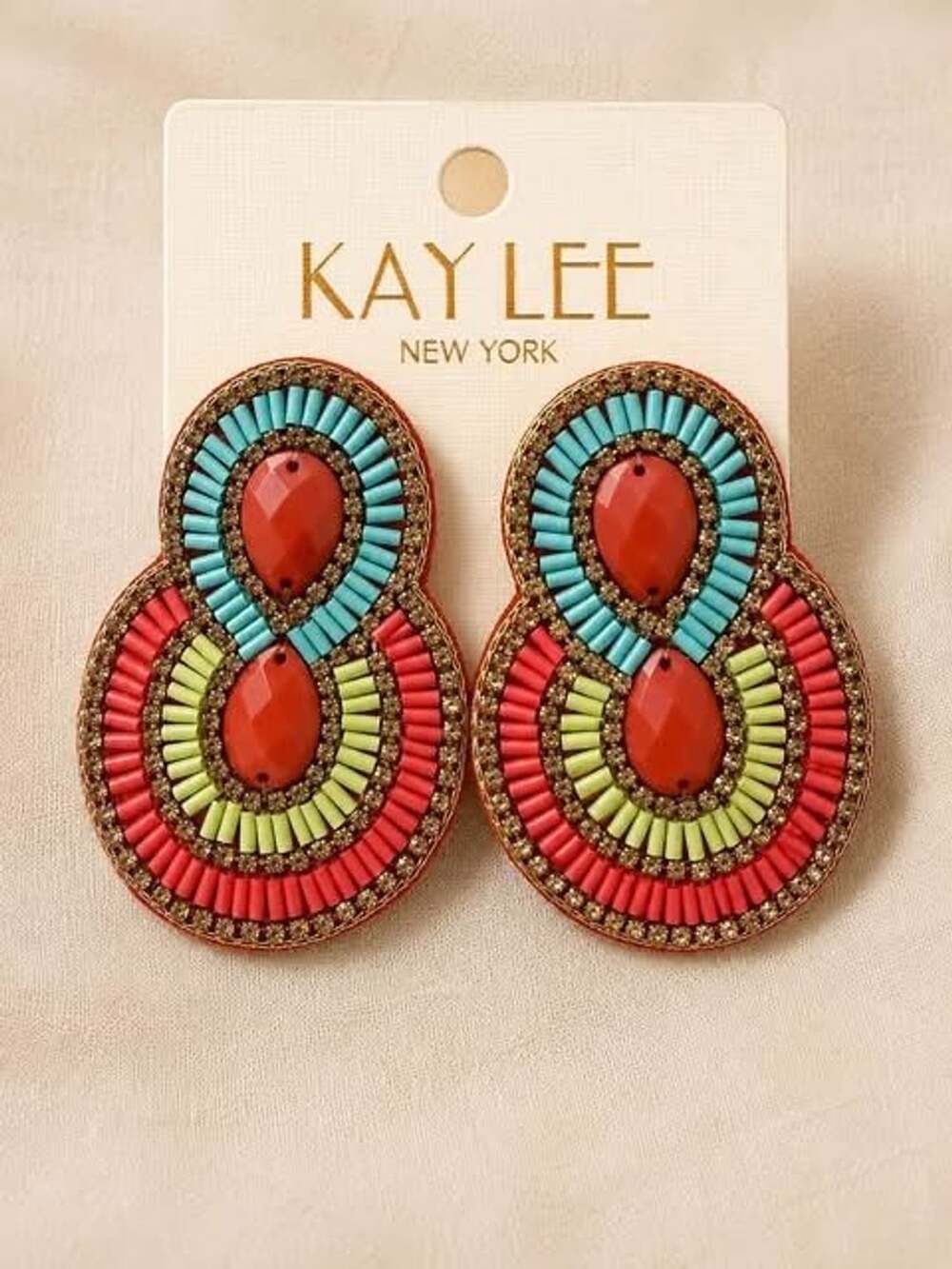 2 pair Kay Lee New York Multicolored Seed Bead  Dangle Earrings
